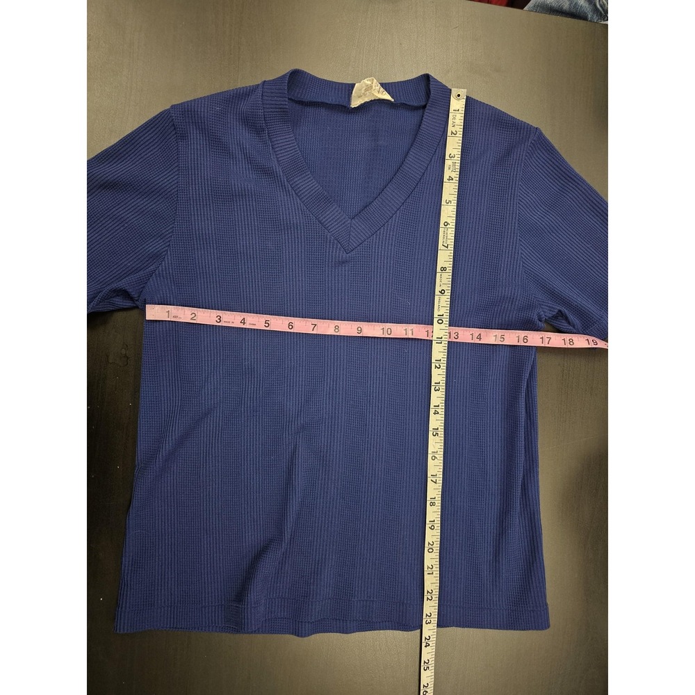 Vintage Made in Japan K-Mart Polyester Womens Large Blue Knit V Neck t-Shirt - Picture 3 of 4